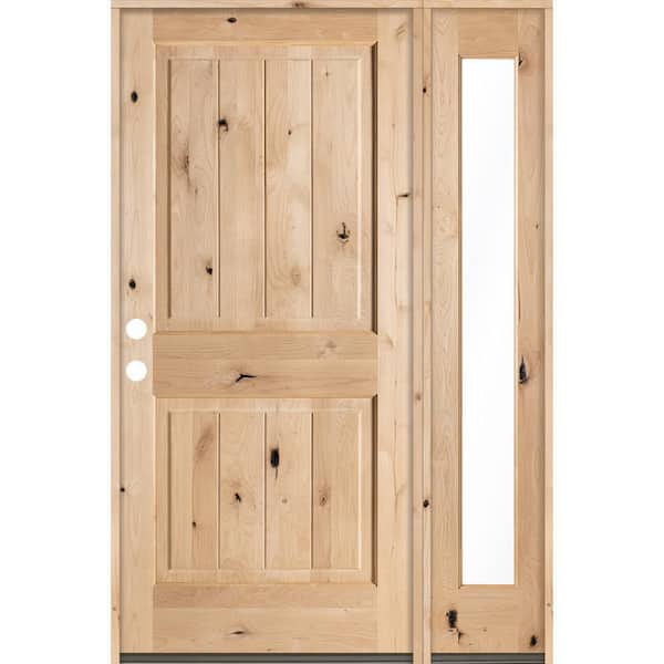 Krosswood Doors 50 in. x 80 in. Rustic Knotty Alder Sq-Top VG Unfinished Right-Hand Inswing Prehung Front Door with Right Full Sidelite