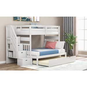 White Twin Over Twin/Full Bunk Bed with Twin Size Trundle