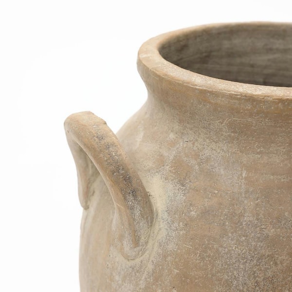 LuxenHome 12.6 in. Tall Rustic Antiqued Brown Terracotta Round