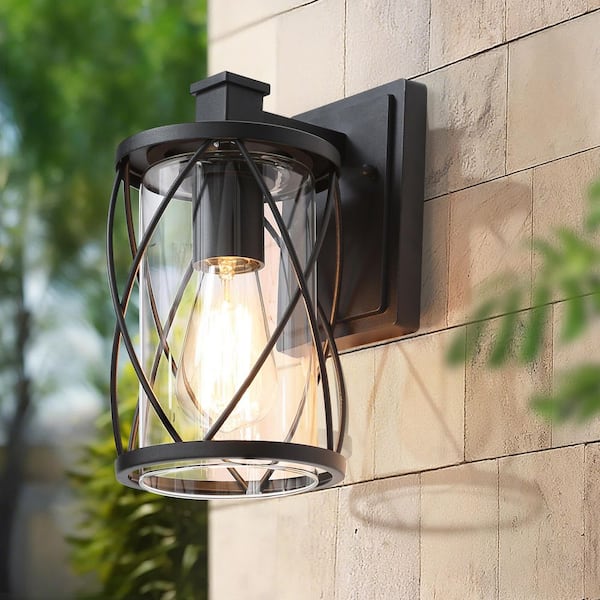 Modern Outdoor Porch Wall Light 1-Light Farmhouse Black Backyard Wall Lantern Sconce with Clear Glass Shade (1-Pack)