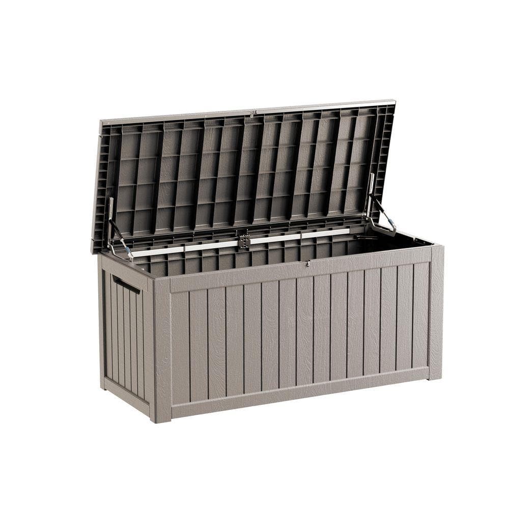 270 Gal. Outdoor Large Water Resistant Light Brown Resin Deck Box for Patio Furniture, Garden, Pool
