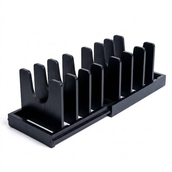 Black Bamboo Expandable Standing Pot Rack, Adjustable Pot Lids Holder Rack, Pots and Pans Organizer for Kitchen