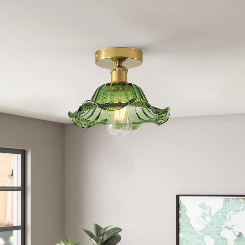 aiwen 9.84 in. 1-Light Vintage Flower Semi-Flush Mount Cottage