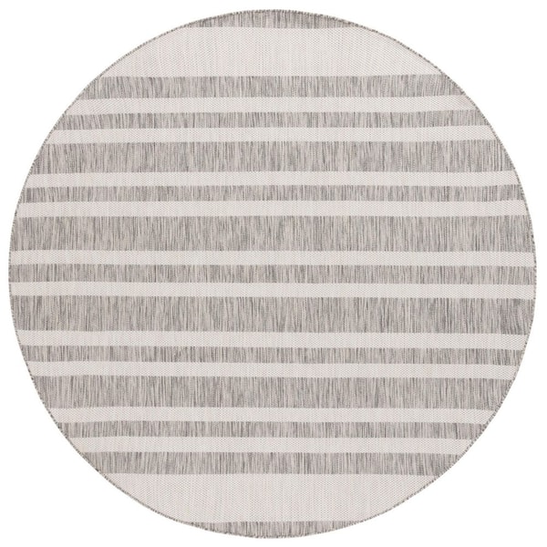 Beach House Gray/Ivory 7 ft. x 7 ft. Striped Distressed Indoor/Outdoor Round Area Rug