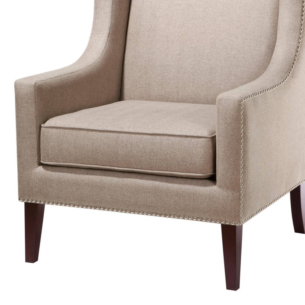 Taupe Wingback Accent Chair with Wood Legs