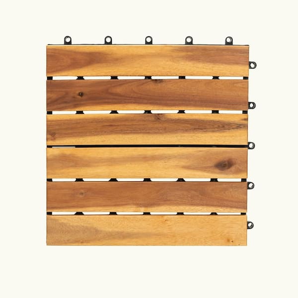 11.8 in. x 11.8  in. Square Acacia Wood Interlocking Patio Deck Tiles, Patio Floor Tile,Gold (Set of 27)