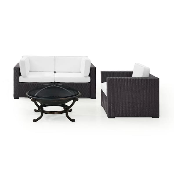 CROSLEY FURNITURE Biscayne 4-Piece Wicker Outdoor Sectional Set with White Cushions