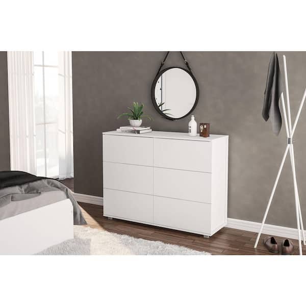 Madison 6 Drawer White Dresser 35 In H, Ikea Lowboy Dresser With Mirror