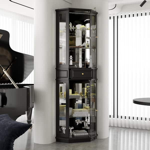 FUFU&GAGA Black 77.5 in. Accent Cabinet Office Storage Cabinet