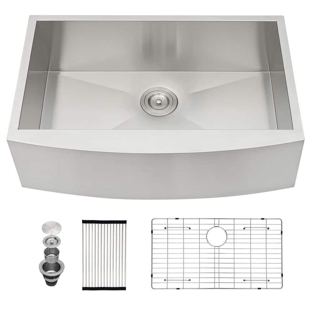 36 in. Farmhouse/Apron-Front Single Bowl 16-Gauge Brushed Nickel Stainless Steel Kitchen Sink with Bottom Grids price history on PriceWatchPro