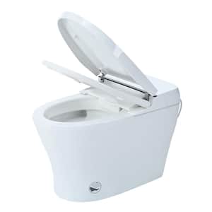 Round Smart Bidet Toilet 1.28 GPF in White with Self-Cleaning Nozzle, Foot Sensor Flush, LED Light, Soft Close
