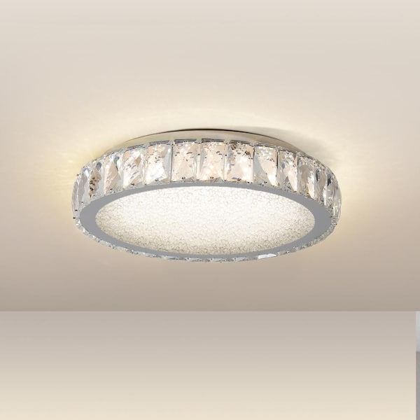 13.8 in. White Crystal LED Flush Mount Ceiling Light with Crystal Shade, 38W Dimmable Modern Fixture Energy-Saving