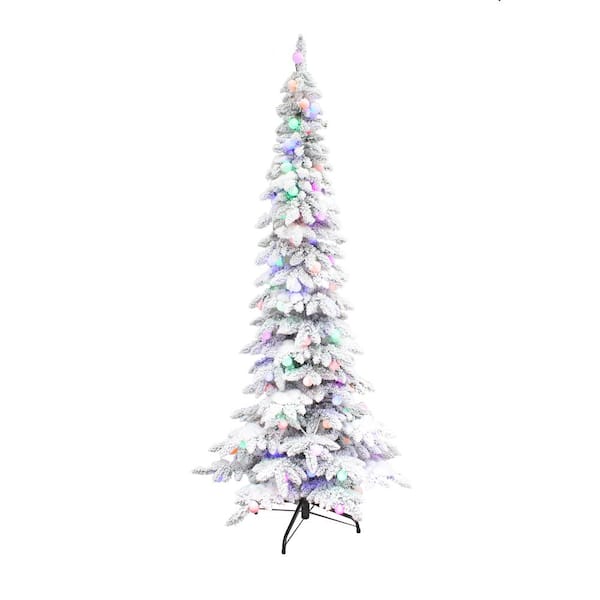 Puleo International 7.5 ft. Pre-Lit Whistler Pine Flocked Tree with 100 Multi Colored Lights