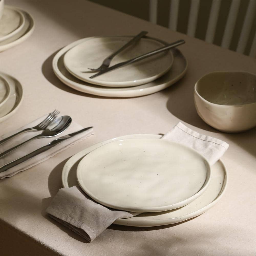 Beige Ceramic Embossed Dinner Plates Set for Four