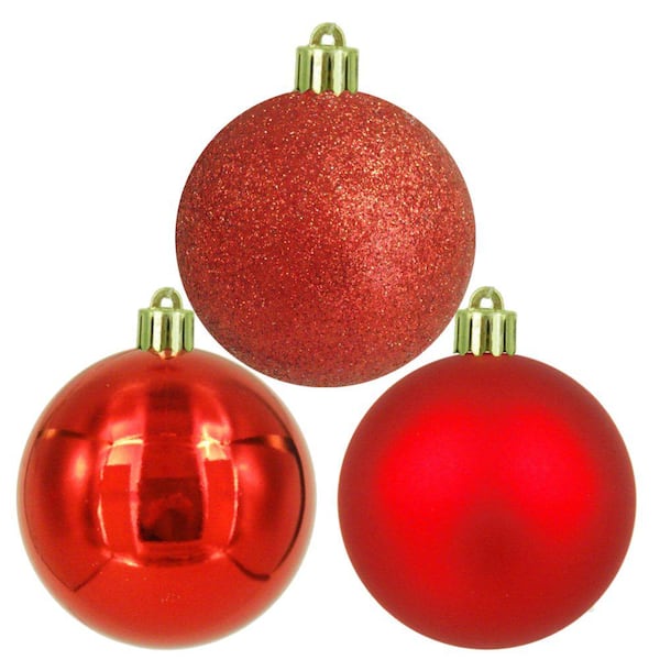 60MM Shiny Red Plastic Ball Ornaments Christmas Tree Decorations Bulk 66pcs