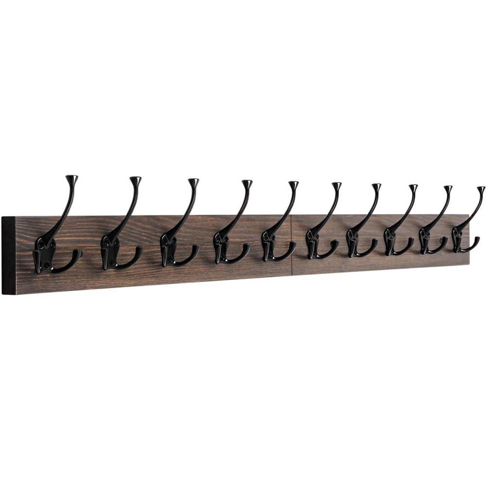 Wall Mounted Coat Rack with 10 Decorative J-Hooks, 34 Inch Long Rustic Bathroom Robe/Towel Hook in Black price history on PriceWatchPro