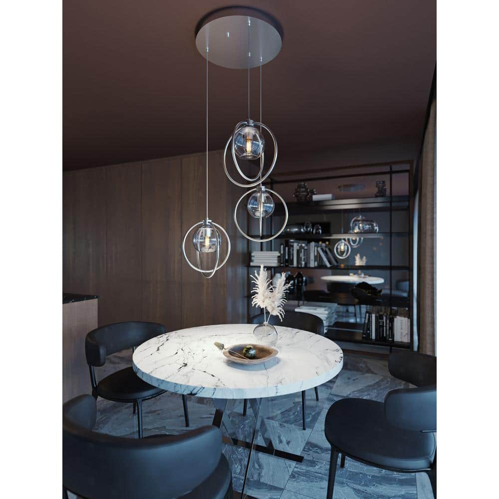 Modern Globe Pendant Light in Satin Nickel with Brass Accents