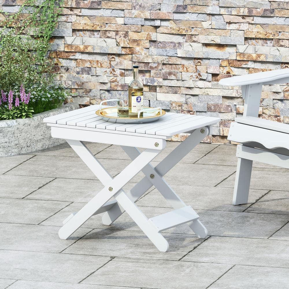 White Folding Wood Outdoor Patio Side Table