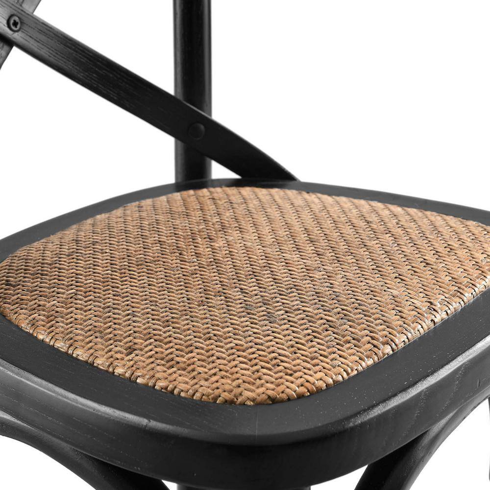 Black Elm Wood Counter Stool with Woven Rattan Seat