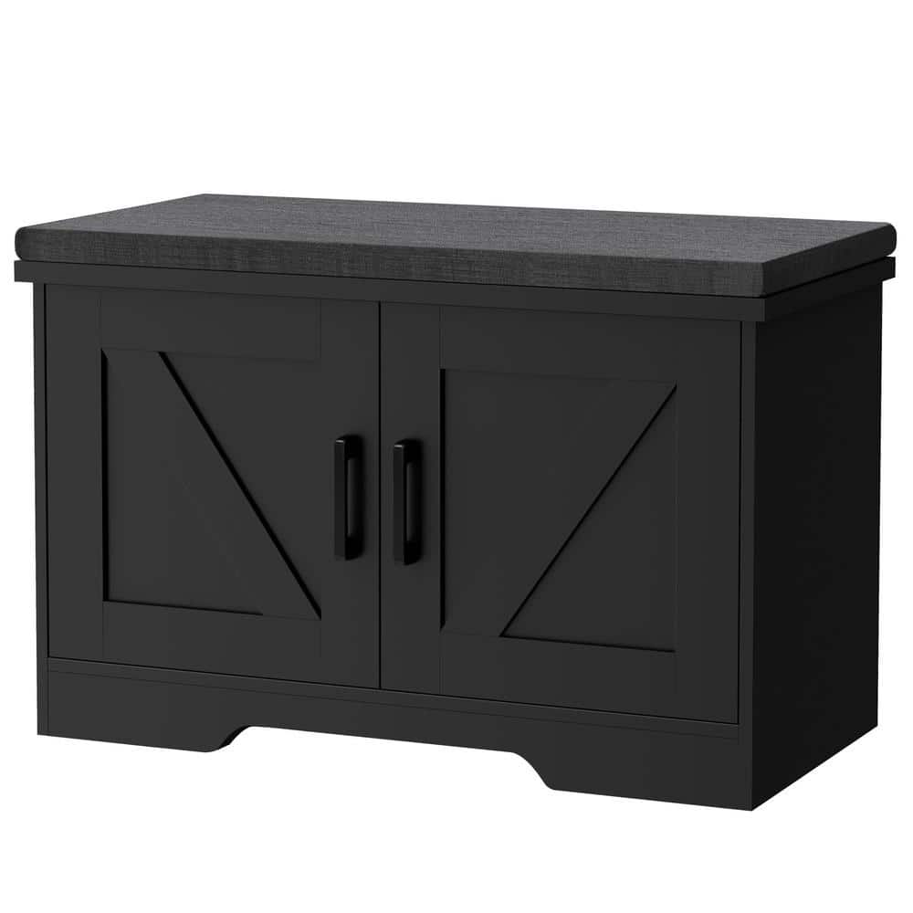 "27.6"" Wide Black Wooden Shoe Storage Bench with Padded Seat" price history on PriceWatchPro