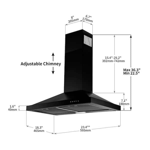 Zomagas 0160B 24 inch Range Hood Wall Mount Vent Stainless Steel 450CFM  w/LED