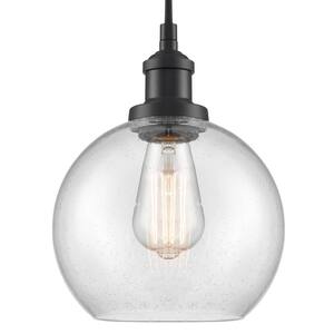 60 Watt 1 Light Black Finished Shaded Pendant Light with Clear glass Glass Shade and No Bulbs Included
