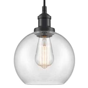 60 Watt 1 Light Black Finished Shaded Pendant Light with Clear glass Glass Shade and No Bulbs Included