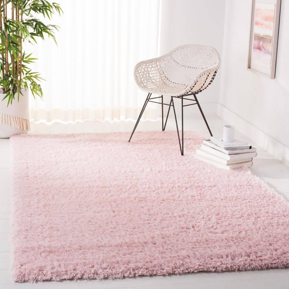 Blush 9' x 12' Solid Shag Wool and Synthetic Rug