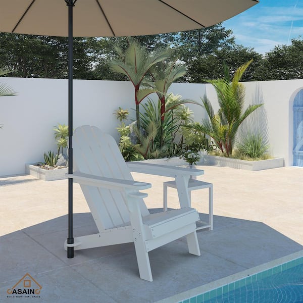 sumyeg Traditional Curveback White Plastic Patio Adirondack Chair with Cup Holder and umbrella hole Outdoor