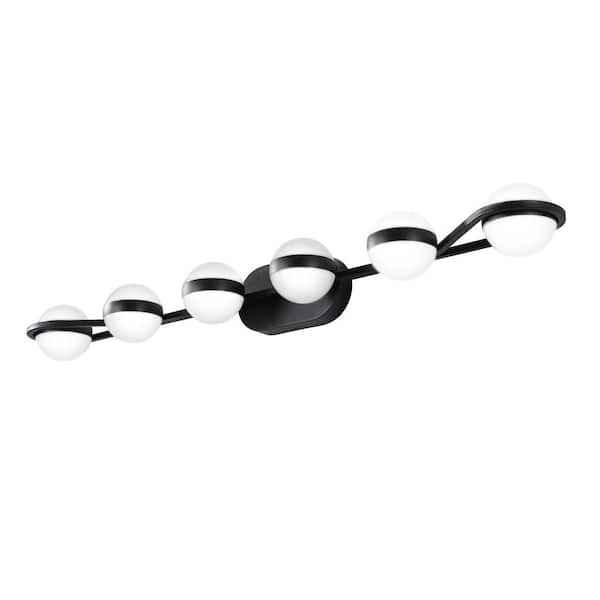 PUDO 43.3 in. 6-Light Contemporary Black Minimalist Barthroom Vanity Light with Acrylic Glass Shade and Dimmable