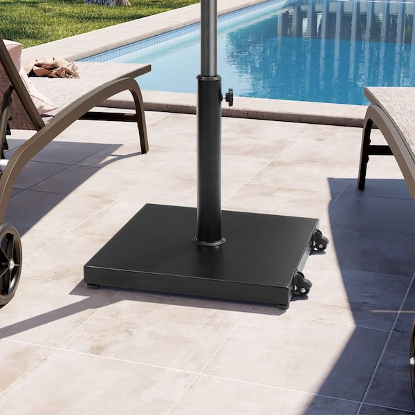 55 lbs. Patio Umbrella Base with Wheels Outdoor Umbrella Stand Heavy Duty Square Concrete Stand Market Umbrella in Black
