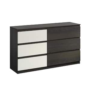 Hudson Court 6-Drawer Charcoal Ash with Pearl Oak Dresser 33 in.H x 55 in.W x 16 in.D