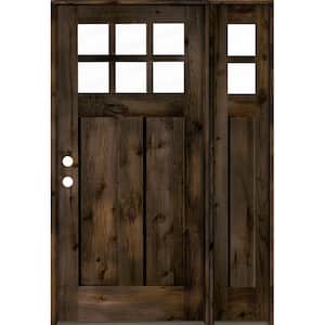 46 in. x 80 in. Knotty Alder Right-Hand/Inswing 6 Lite Clear Glass Right Sidelite Black Stain Wood Prehung Front Door