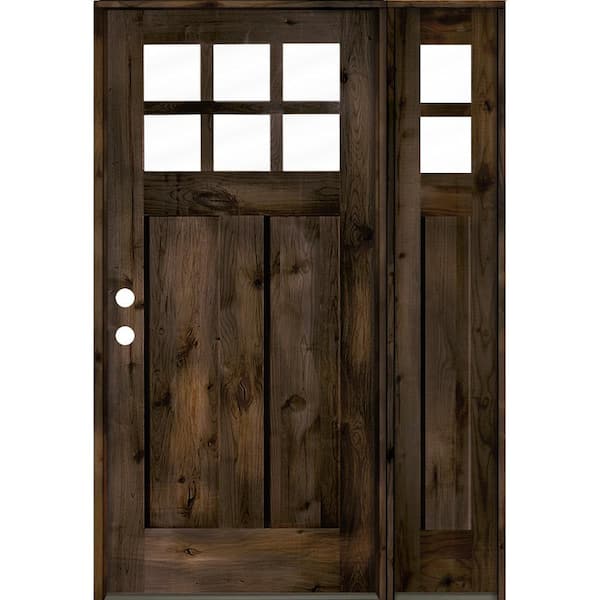 Krosswood Doors 46 in. x 80 in. Knotty Alder Right-Hand/Inswing 6 Lite Clear Glass Right Sidelite Black Stain Wood Prehung Front Door