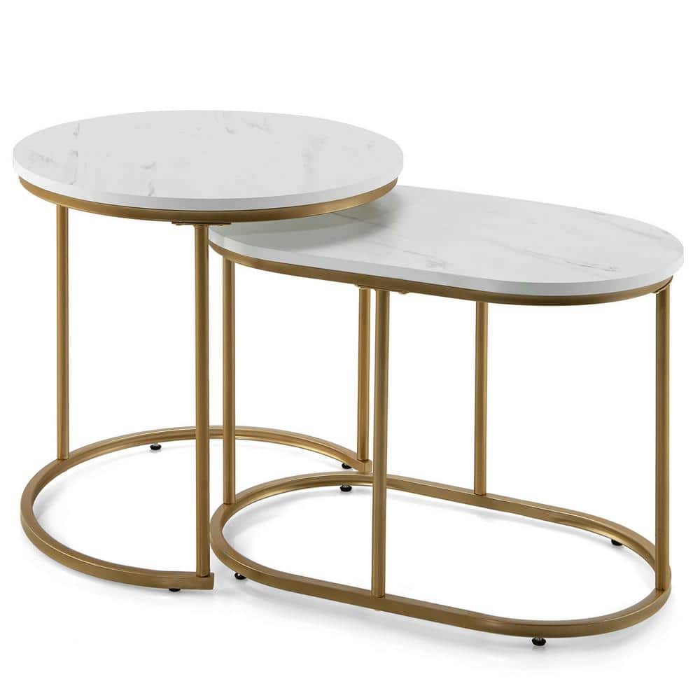 Costway 23.5 in. Marble and Golden Nesting Coffee Table