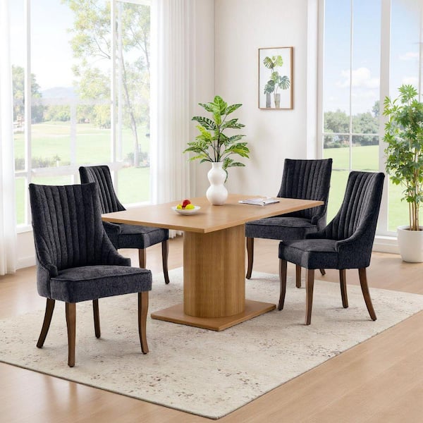 WONDER COMFORT Luxurious Black Linen Dining Chairs Set of 2
