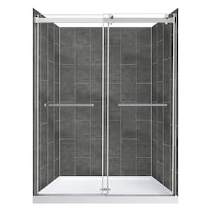 Lagoon Double Roller 48 in. L x 34 in. W x 78 in. H Center Drain Alcove Shower Kit in Slate and Brushed Nickel Hardware