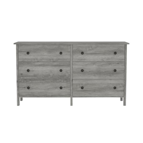 Furniture of America Kerani 6-Drawer Vintage Gray Oak Dresser (29.13 in. H x 52.56 in. W x 15.75 in. D)
