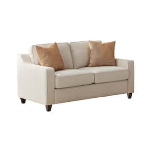 63.25 in. Beige Solid Print Polyester 2-Seater Loveseat with 2 Pillows