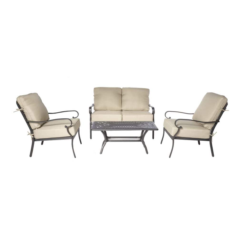 Newbury Beige Cushioned Cast Aluminum 4-Piece Patio Set