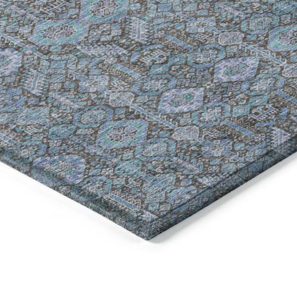 Teal Blue 8 ft. x 8 ft. Woven Geometric Polyester Round Indoor / Outdoor Area Rug