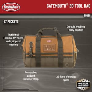Gatemouth 20 in. Tool Bag in Brown and Green with 36 Pockets