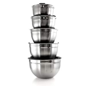 5-Piece Stainless Steel Silver Mixing Bowl Set with Lids