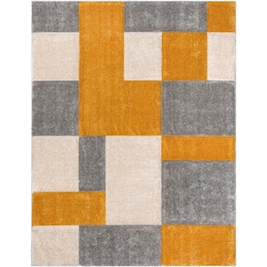 San Francisco Escondido Yellow Modern Geometric Squares 5 ft. 3 in. x 7 ft. 3 in. 3D Carved Shag Area Rug