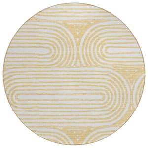 Chantille ACN540 Gold 8 ft. x 8 ft. Round Machine Washable Indoor/Outdoor Geometric Area Rug