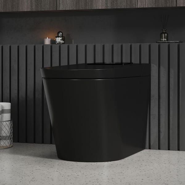M-Z Elongated Smart Bidet Toilet 1.34 GPF in Black with Auto Open/Close, Auto Flush, Heated Seat and Foot Sensor