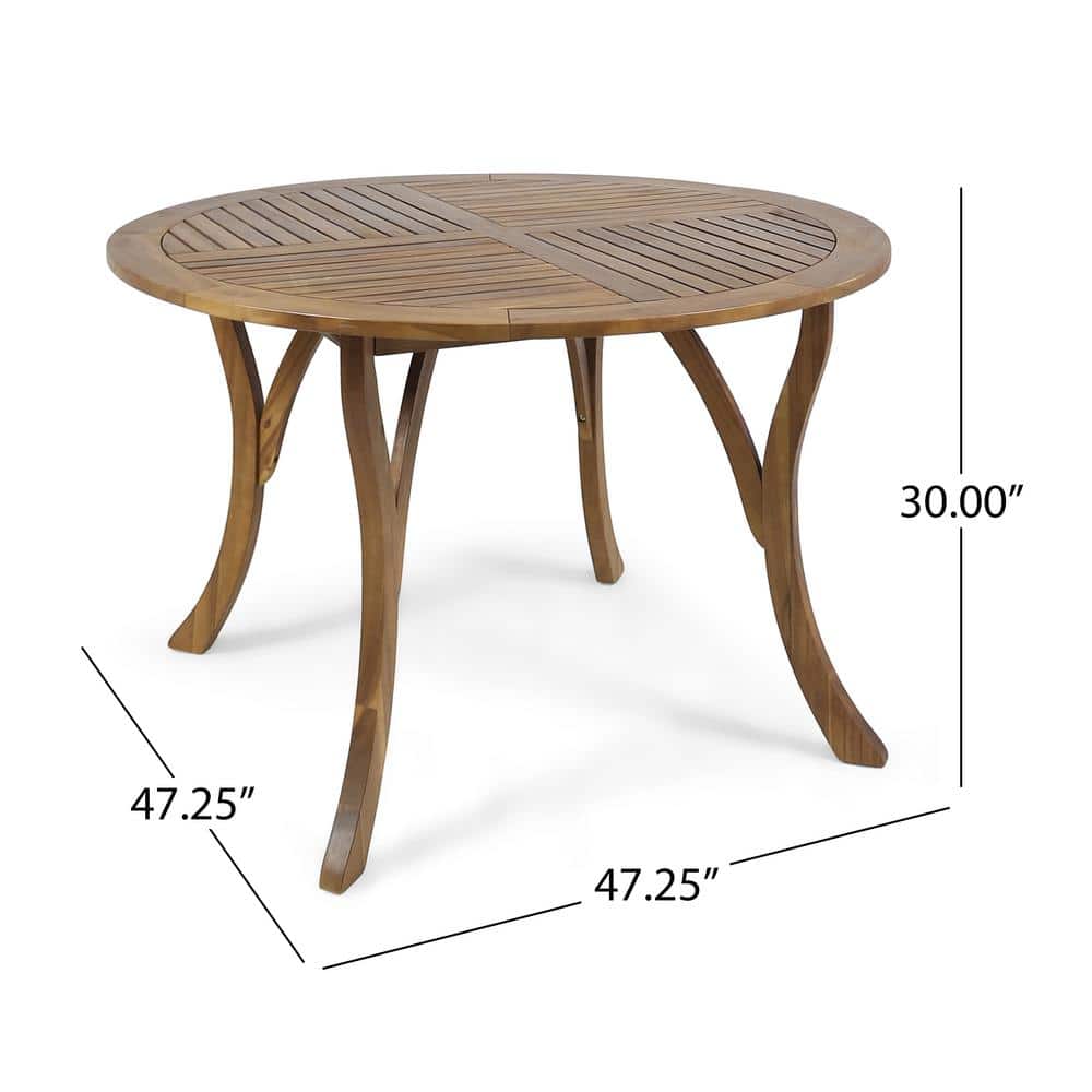 Calm Teak Brown Round Acacia Wood Outdoor Dining Table for 6