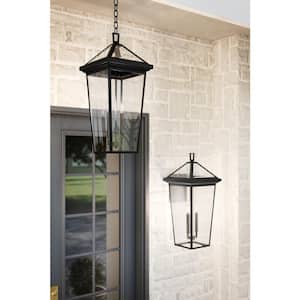Regence 26 in. 2-Light Textured Black Traditional Outdoor Porch Hanging Pendant Light with Clear Glass (1-Pack)