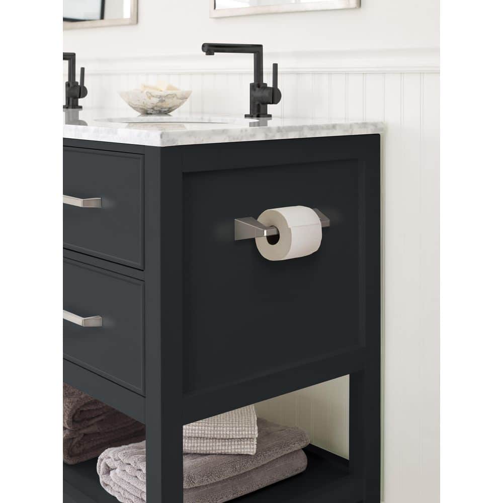 Brushed Nickel Geometric Pivoting Double Post Toilet Paper Holder