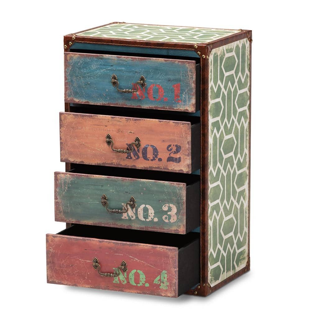 Amandine Multicolor Wood 4-Drawer Accent Chest with Brass Handles